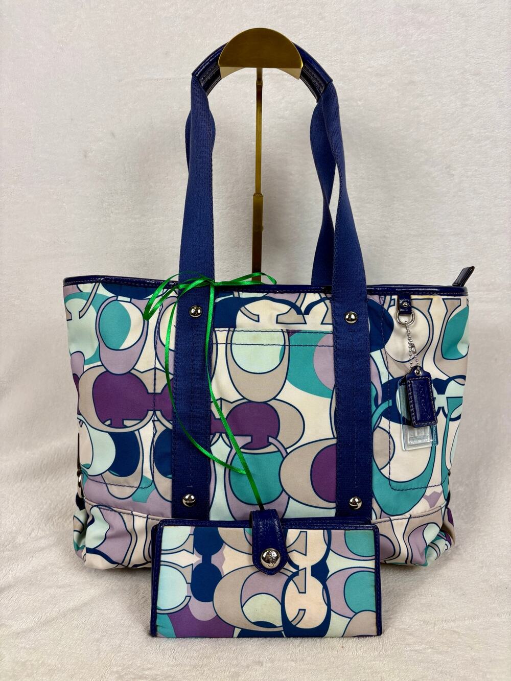 Coach Kyra Signature Scarf Print Nylon Tote with Matching Wallet